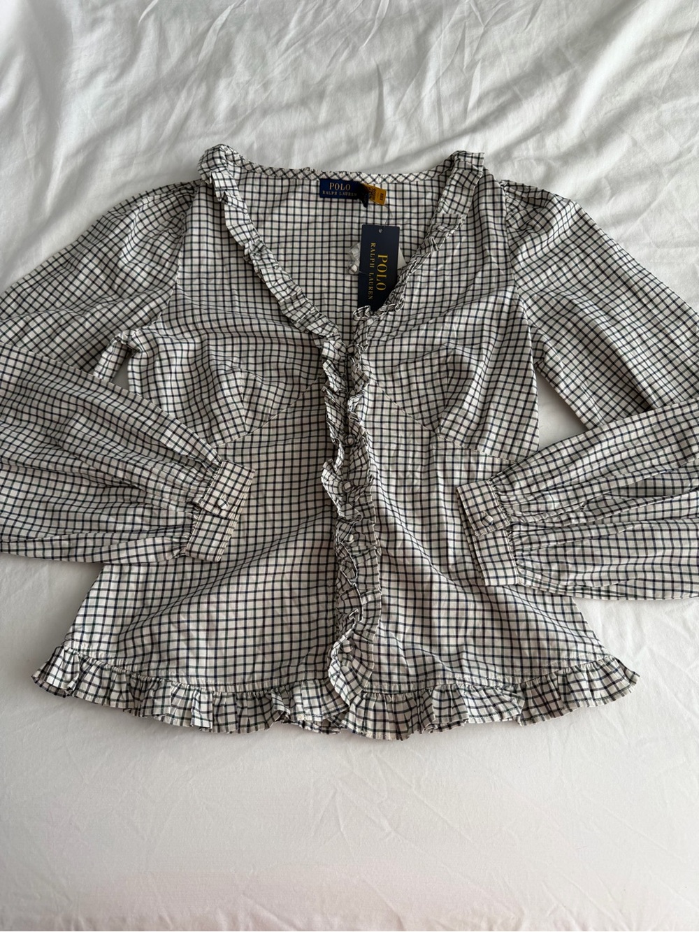 NWT Polo Ralph Lauren Ruffle-Trim Poplin Blouse - 100% Cotton - Picture 4 of 15